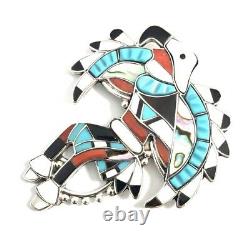 Native American Sterling Silver Zuni Multicolored Eagle Dancer Pin Pendant