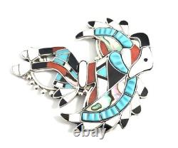 Native American Sterling Silver Zuni Multicolored Eagle Dancer Pin Pendant