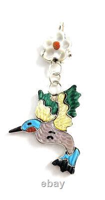 Native American Sterling Silver Zuni Multicolored Hummingbirds Pin Pendant