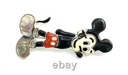 Native American Sterling Silver Zuni Multicolored Mickey Mouse Pin / Pendant