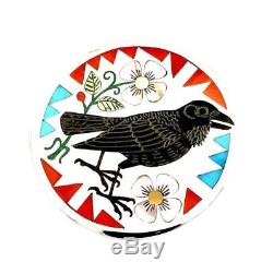 Native American Sterling Silver Zuni Multicolored Raven Pin Pendant