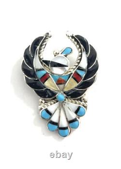 Native American Sterling Silver Zuni Multicolored Sun Face Pin / Pendant