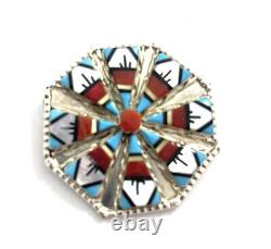 Native American Sterling Silver Zuni Multicolored Sun Face Pin Pendant