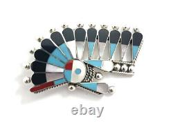 Native American Sterling Silver Zuni Multicolored Sun Face Pin / Pendant