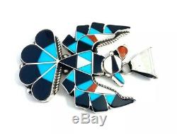 Native American Sterling Silver Zuni Multicolored Thunder Bird Pin / Pendant