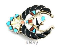Native American Sterling Silver Zuni Multicolored Thunder Bird Pin / Pendant