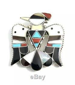 Native American Sterling Silver Zuni Multicolored Thunderbird Pin Pendant