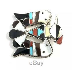 Native American Sterling Silver Zuni Multicolored Thunderbird Pin Pendant