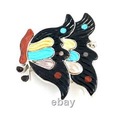 Native American Sterling Silver Zuni Multicoloured Butterfly Pin / Pendant