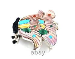 Native American Sterling Silver Zuni Multicoloured Butterfly Pin / Pendant