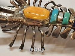 Native American Sterling Turquoise Lobster Brooch Pin Pendant