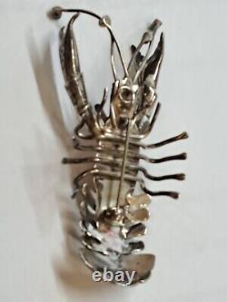Native American Sterling Turquoise Lobster Brooch Pin Pendant