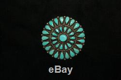 Native American Sterling Turquoise Petit Point Cluster Pendant/Pin Signed GB