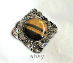 Native American Sterling and Tiger's Eye Pendant Brooch Pin Tsosie Signed