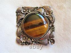 Native American Sterling and Tiger's Eye Pendant Brooch Pin Tsosie Signed