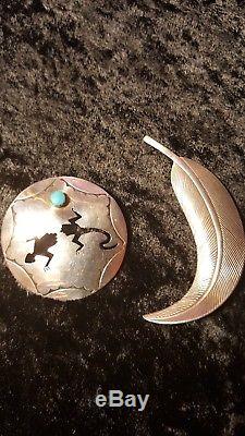 Native American Sterling silver. Turquoise pin brooch Lot. 9 items