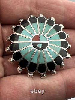 Native American Sterling silver pin brooch pendant inlay multi stone