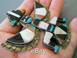 Native American Stone Inlay Sterling Silver Knifewing Kachina Pendant Pin 3 X 3