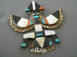 Native American Stone Inlay Sterling Silver Knifewing Kachina Pendant Pin 3 X 3