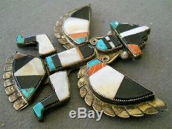 Native American Stone Inlay Sterling Silver Knifewing Kachina Pendant Pin 3 X 3