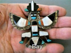 Native American Stone Inlay Sterling Silver Knifewing Kachina Pendant Pin 3 X 3