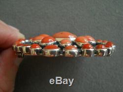 Native American Style Coral Rosette Cluster Silver Pin Brooch FEDERICO JIMENEZ