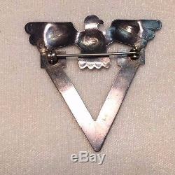 Native American Thunderbird & V Silver Pin! Possible WWII connection