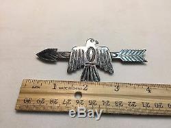 Native American Thunderbird and Arrow Coin Silver Brooch/ Pin Marked IH Large