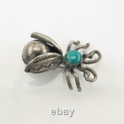 Native American Turquoise Bug Bee Sterling Silver Brooch