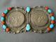 Native American Turquoise/coral/ Cluster/half Dollars Sterling Silver Pin 4 80g