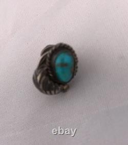 Native American Turquoise Feather Tie Tag Pin Old Pawn Ithaca 8013