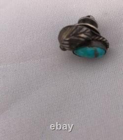 Native American Turquoise Feather Tie Tag Pin Old Pawn Ithaca 8013
