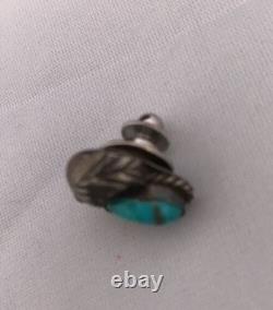 Native American Turquoise Feather Tie Tag Pin Old Pawn Ithaca 8013