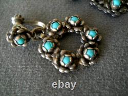 Native American Turquoise Flower Cluster Sterling Silver Screw Bk Earrings & Pin Native American Turquoise Flower Cluster Sterling Silver Screw Bk Earrings & Pin