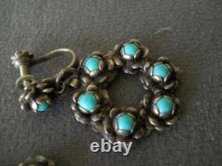 Native American Turquoise Flower Cluster Sterling Silver Screw Bk Earrings & Pin Native American Turquoise Flower Cluster Sterling Silver Screw Bk Earrings & Pin