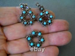Native American Turquoise Flower Cluster Sterling Silver Screw Bk Earrings & Pin Native American Turquoise Flower Cluster Sterling Silver Screw Bk Earrings & Pin