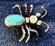 Native American Turquoise Silver Bug Pin 6 Twisted Wire Legs