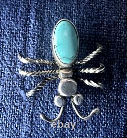 Native American Turquoise Silver Bug Pin 6 Twisted Wire Legs