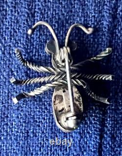 Native American Turquoise Silver Bug Pin 6 Twisted Wire Legs