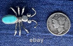 Native American Turquoise Silver Bug Pin 6 Twisted Wire Legs