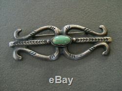 Native American Turquoise Sterling Silver Tufa Cast Stamped Brooch or Pin M C