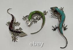 Native American Turquoise, Sugilite and Gaspeite Three Lizard Pins