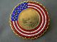 Native American Us Flag Bead Work Gold Tone Dollar Coin Leather Back Brooch Pin