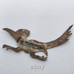 Native American Vintage Large 3 Sterling & Turquoise Roadrunner Pin Brooch