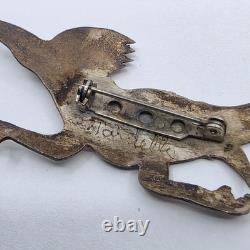 Native American Vintage Large 3 Sterling & Turquoise Roadrunner Pin Brooch