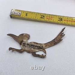 Native American Vintage Large 3 Sterling & Turquoise Roadrunner Pin Brooch
