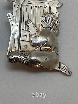 Native American Weaver Pin Sterling Silver 1.75x1.75 inches