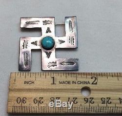 Native American Whirling Logs Silver Pin with Turquoise! Fred Harvey Era! (Inv4)