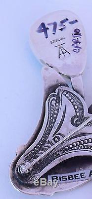 Native American, Yaqui Bisbee Turquoise sterling Silver pin brooch by Art Tafoya