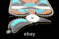 Native American ZUNI Inlay Sterling Silver Thunderbird Pin Brooch 21g Turquoise